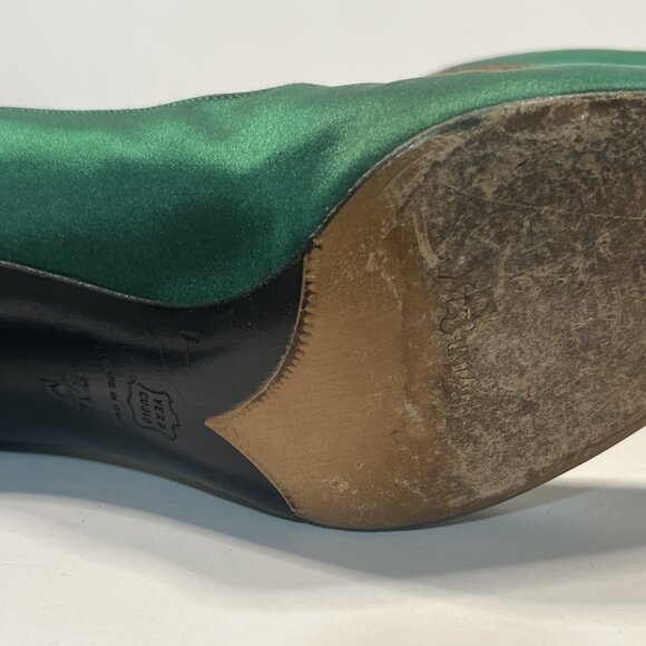 YVES SAINT LAURENT Hunter Green Satin Heels Size 7-1/2B - Picture 8 of 10